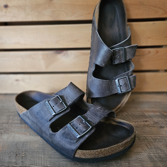 Birkenstock Other - Birkenstock gray brown leather slippers slides sandals